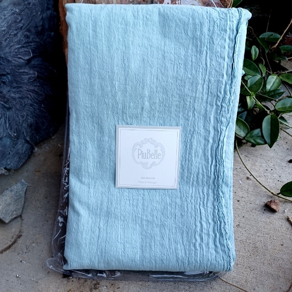 PIU BELLE SHABBY CHIC  BLUE LINEN COTTON TABLECOTH NWT 60X104 - Picture 14 of 16